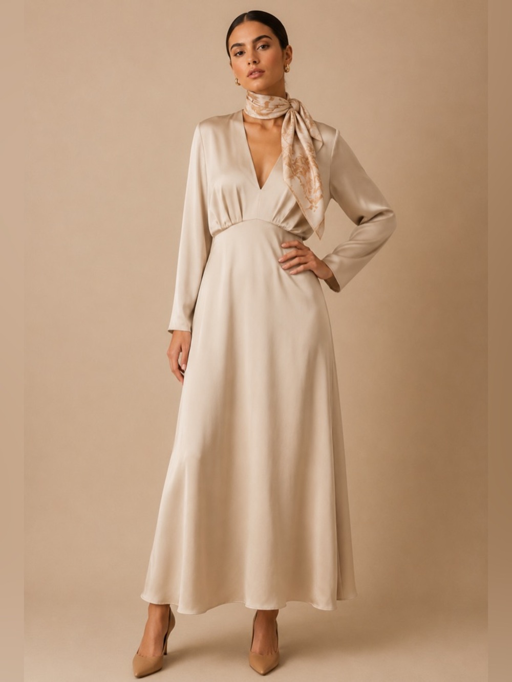 Antonio Melani Harlow Satin V-Neck Long Sleeve Maxi Dress Size 18 Formal